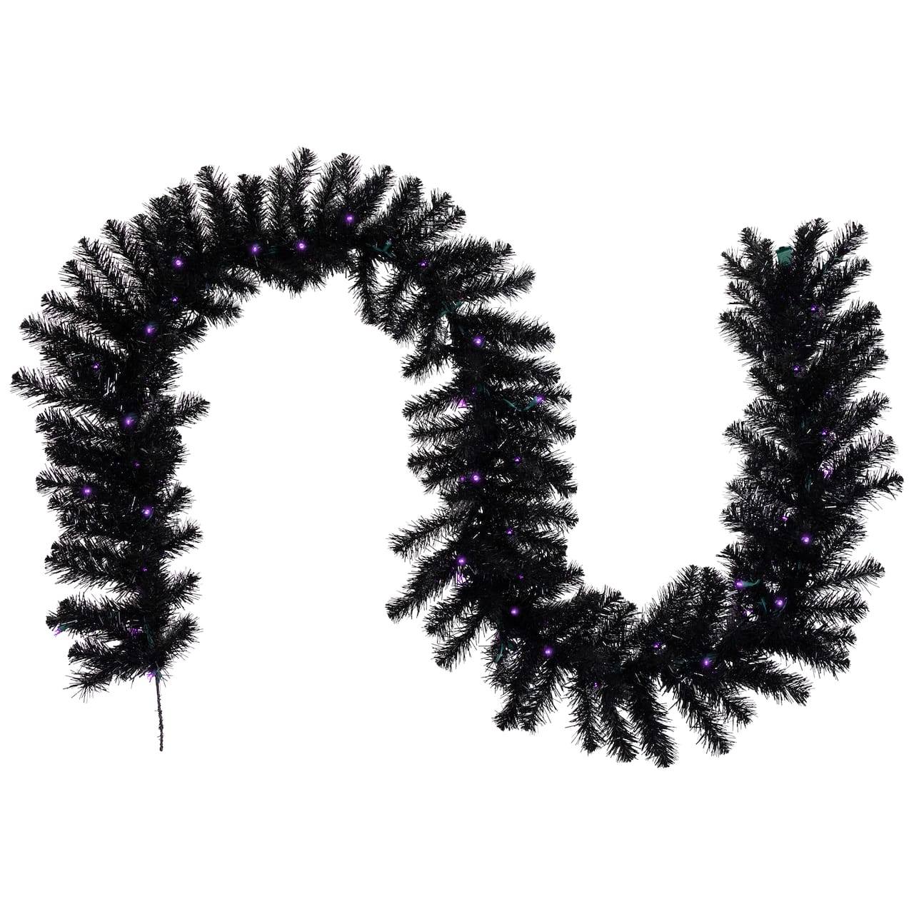 9ft. Purple LED Pre-Lit Black Crystal Pine Artificial Halloween Garland